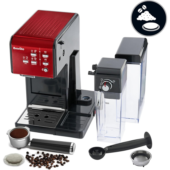 Кавомашина Breville Prima Latte II: Еспресо та капучино, 15 бар, червоний (VCF109X)