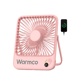 Вентилятор акумуляторний Warmco 10000mAh 21 см, рожевий: для офісу, подорожей, кемпінгу - до 24 годин роботи, тихий, з цифровим дисплеєм