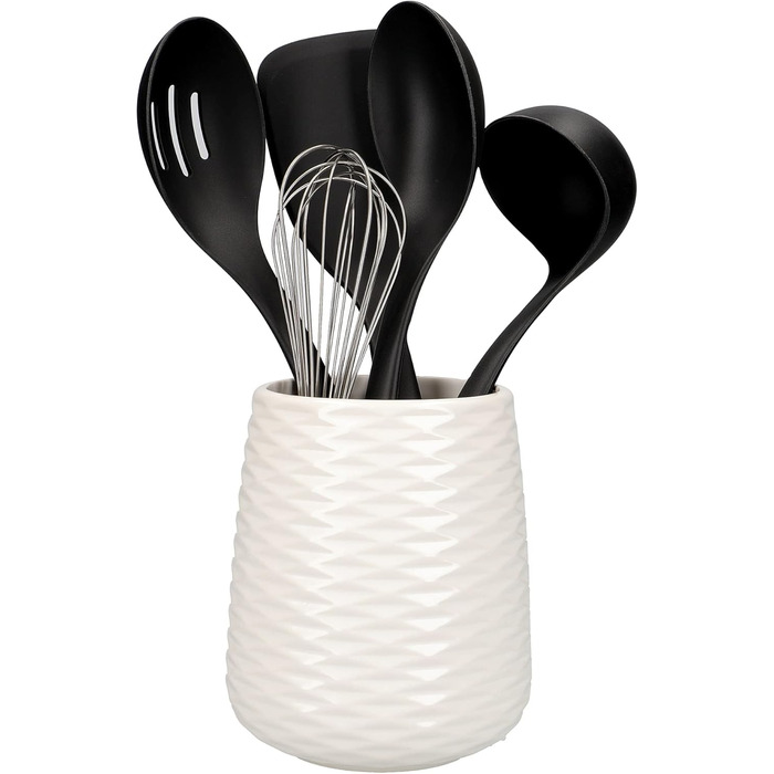 Набір кухонних аксесуарів KitchenAid, 6 предметів, антипригарні, для приготування їжі, з підставкою, чорні, можна мити в посудомийній машині, 16.5x16.5x36.8 см