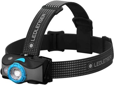 Налобний ліхтар Ledlenser MH7, LED, 600 люмен, акумуляторний, чорний/синій, фокусування, до 60 годин, червоне світло, робота від 2xAA, захист від випадкового вмикання, для туризму та спорту