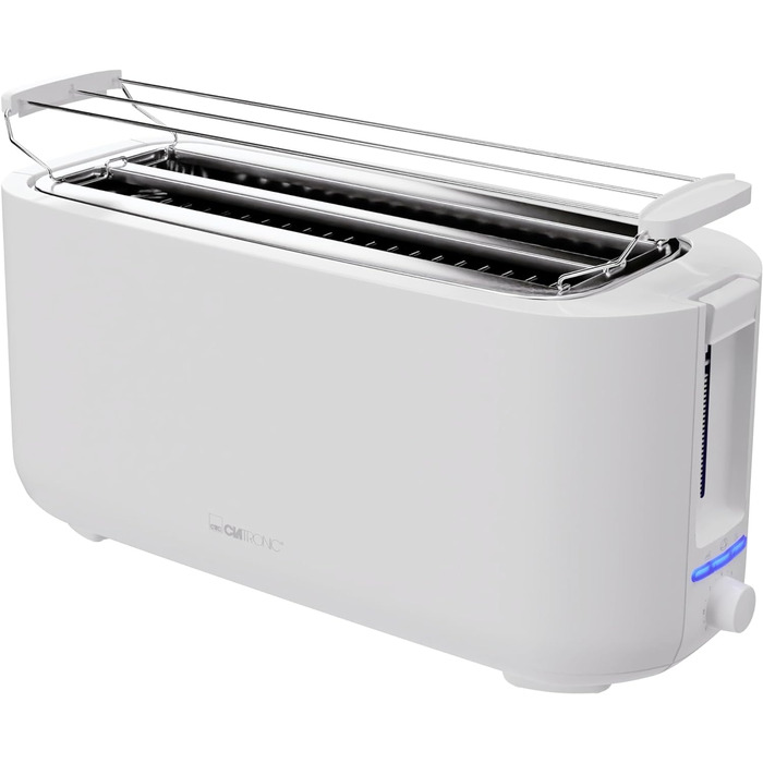 Тостер Clatronic TA 3802 на 4 тости, з насадкою для булочок, довгий слот, функції розморожування, підігріву та швидкої зупинки, білий, модель 2024