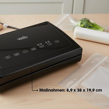 Вакуумний пакувальник Vesta Precision V11 для продуктів, 31 см, чорний - побутовий вакууматор з рулоном для упаковки