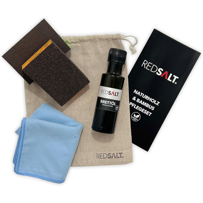 REDSALT® Набір для догляду та ремонту бамбукових і дерев'яних кухонних дощок – харчове масло для деревини, безбарвне, екологічне, подарунок для будь-якої обробної дошки