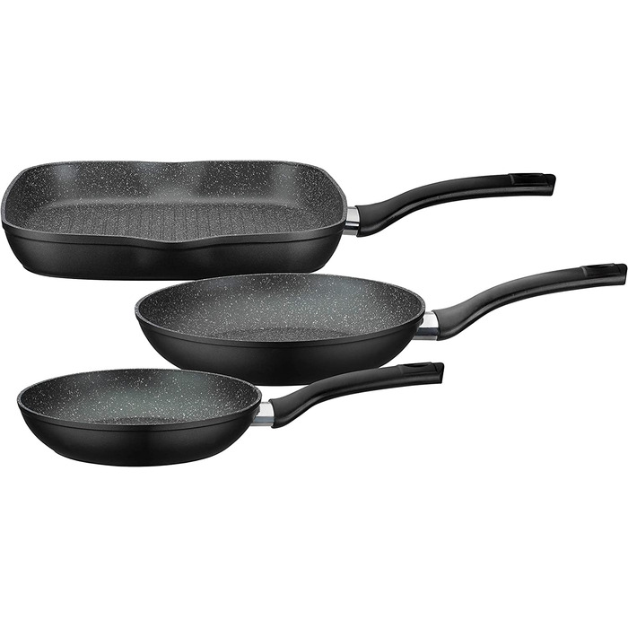 Набір сковорідок GSW Gourmet Granit, 3 шт., алюміній, антипригарний, для індукції: 2 сковороди та гриль-сковорода