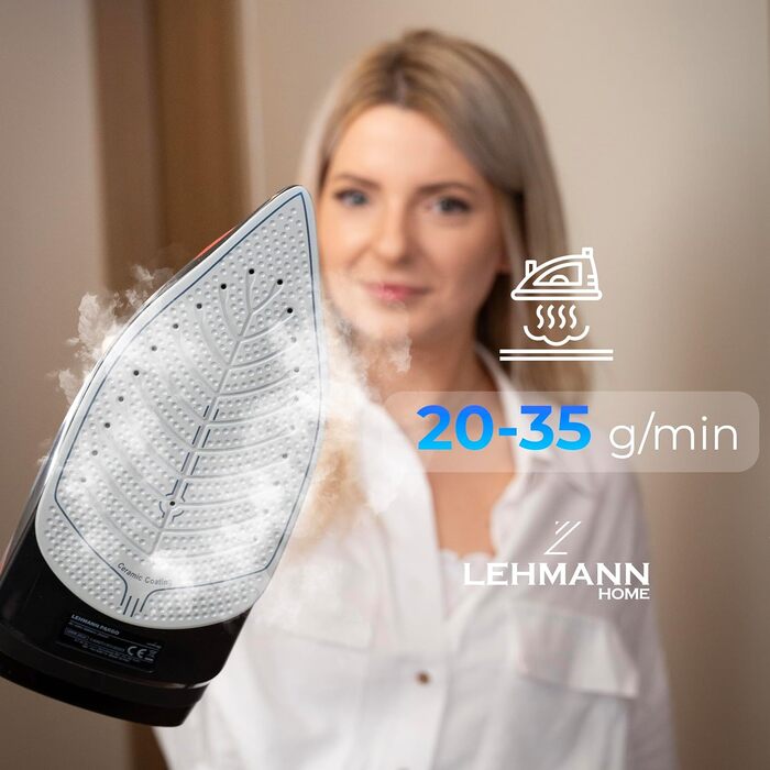 Бездротова парова праска Lehmann LGOIR-2632 з базою, регульована температура і подача пари, вертикальне прасування, захист від накипу та крапель, самоочищення, з резервуаром для води
