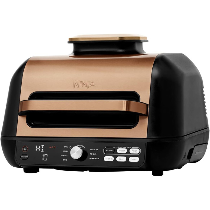 Електрогриль Ninja Foodi MAX PRO 7-в-1 з плоскою планчою, аерофритюрницею 3,8 л, цифровим термощупом, мідний/чорний, AG651EUCP