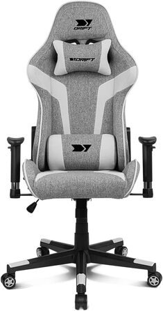 Ігрове крісло Drift DR90, тканинне, 2D підлокітники, підсилене нейлонове основання, клас 4 газліфт, нахил, подушки для попереку і шиї, сіре/біле