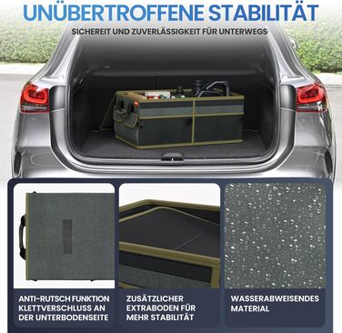 Складаний органайзер у багажник авто HELDENWERK® Premium з антиковзаючим покриттям (липучки), зелений з темно-зеленим кантом