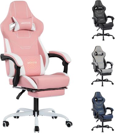 Геймінговий крісло Ergonomischer Gamer Stuhl Bürostuhl з підніжкою, Racing Computerstuhl, регульована висота, з м'якою оббивкою, блакитно-бежевий (рожево-білий)