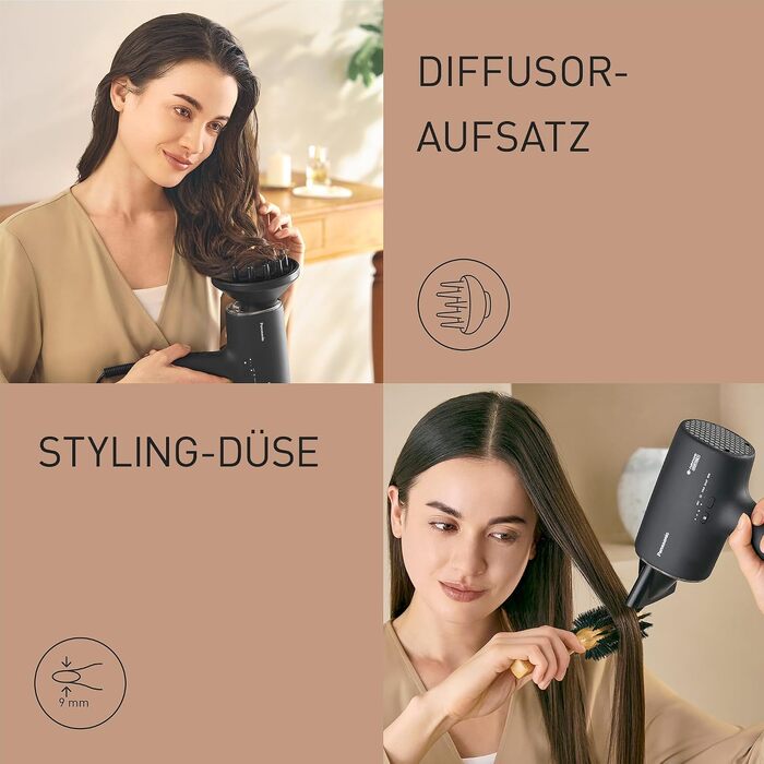 Фен для волосся Panasonic EH-NA0J-N825 nanoe™ MOISTURE+ & Mineral, 1600 Вт, з дифузором та концентратором, чорний