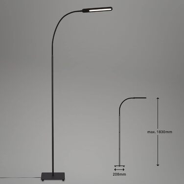 BRILONER LED торшер з димером, сенсорний, регульований світло, для вітальні, читання, чорний, 20,8x20,8x183 см