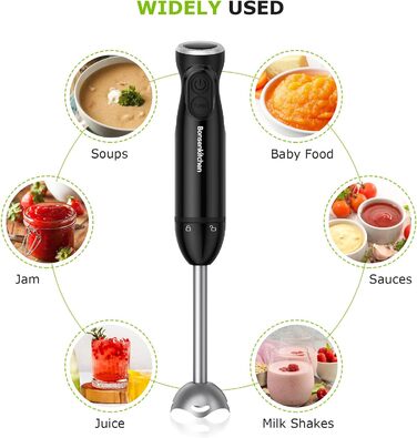 Блендер-пюре Bonsenkitchen HB3201, 1000 Вт, електричний, нержавіюча сталь, ручний міксер для дитячого харчування, супів, смузі, пюре, соусів, чорний