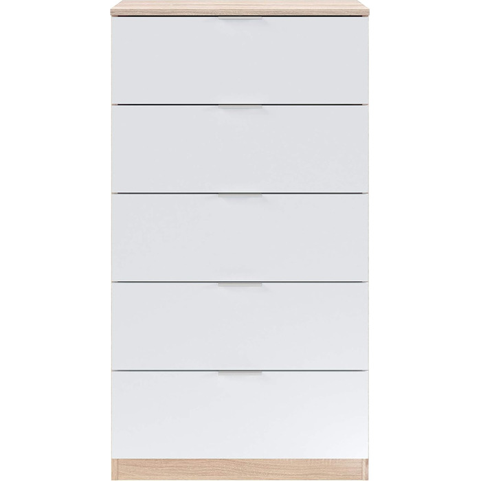 Комод з п’ятьма шухлядами Artik, білий і канадський дуб, 60x110x40 см