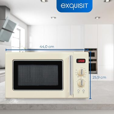 Мікрохвильова піч Exquisit Retro RMW720-3GDIG, 20 л, 1000 Вт, гриль, цифровий дисплей, обертовий піддон, розморожування, кремова