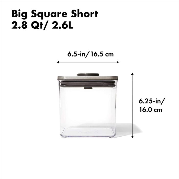 OXO SteeL контейнер для зберігання продуктів, 2,6 л, квадратний, з кришкою, герметичний, сталь