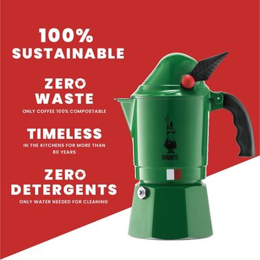 Bialetti Express Alpina — алюмінієва гейзерна кавоварка для плити, 3 чашки (130 мл), зелена
