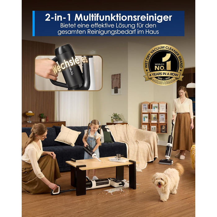 Tineco FLOOR ONE Switch S6 Stretch Breeze: 2-в-1 пилосос для сухого та вологого прибирання з функцією самоочищення та тривалістю роботи 60 хв