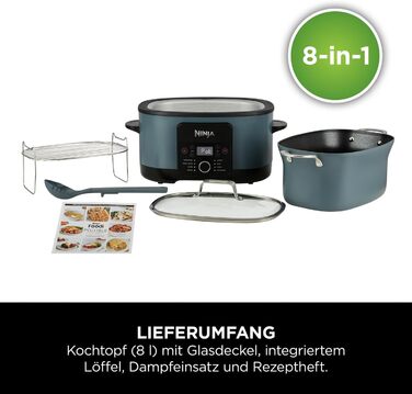 Ninja Foodi PossibleCooker (8 л), Цифрова мультиварка та повільноварка 8-в-1 з каструлею, вставкою для пароварки, ложкою та скляною кришкою, Мультиварка, приготування на парі, смаження, випікання, 8 порцій