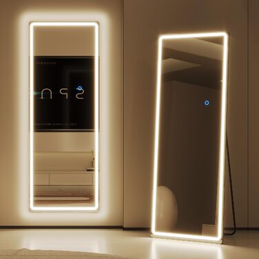 Дзеркало підлогове з LED підсвіткою LVSOMT 153x50 см, повномірне, для спальні та макіяжу, настінне, велике, біле світло