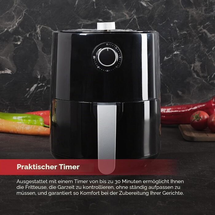 Аерофритюрниця SwissHome PETIT 2.5Л, 1200Вт, без олії, таймер 30 хв, регулювання температури 80-200°C, знімний кошик