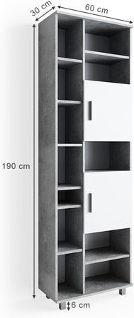Високий шафа для ванної Vicco Ilias, бетон/білий, 60x190 см