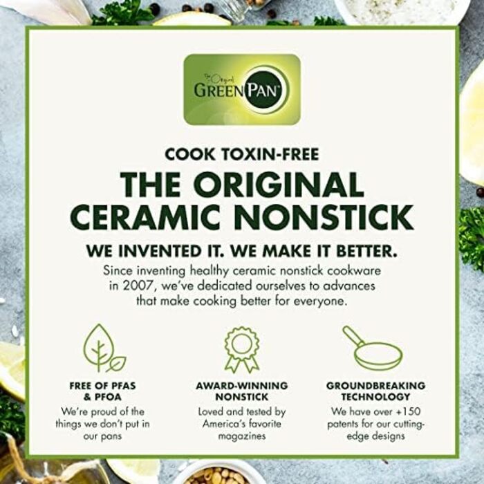 Сковорода GreenPan Rio з антипригарним покриттям Ceramic, без PFAS, Cool-Stay ручка, безпечна у духовці до 160°C, придатна для миття в посудомийній машині, чорно-кремова, 18 см