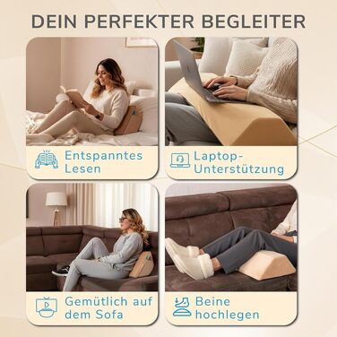 Подушка для спини PEZE® для ліжка та дивана: клиноподібна подушка для читання, підтримки спини, ніг та запобігання пролежнів (бежева)