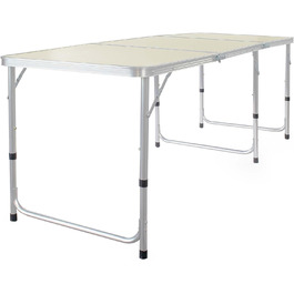 Складаний кемпінговий стіл Toboli 180x60x70 см, регульована висота 54/61/70 см, алюмінієва рама, стільниця МДФ, портативний багатофункціональний стіл для кемпінгу, саду, буфету