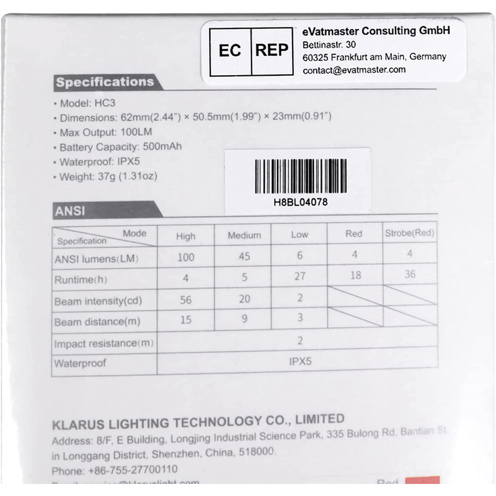 Klarus HC3 LED-ліхтар на кепку з білим і червоним світлом, сенсорним керуванням, 5 режимів, для полювання, кемпінгу та риболовлі