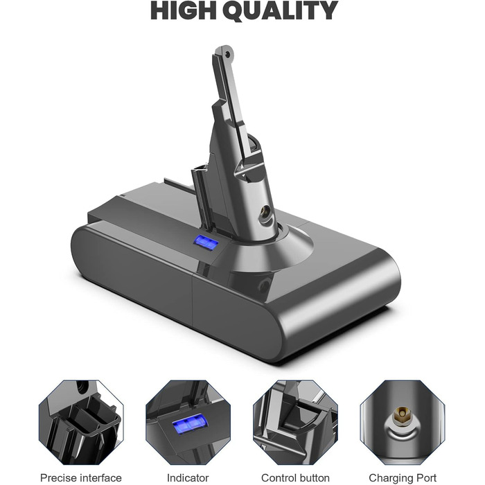 Акумулятор для пилососа Dyson V6 Powtree (2 фільтри, захисна кришка, гвинти) 6.0Ah Сірий