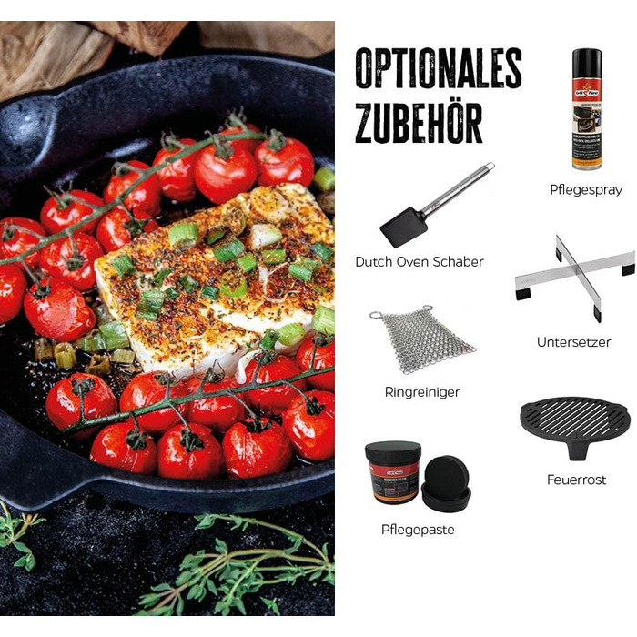 Сковорода для гриля Grillfürst, чавунна, з двома ручками, Ø 40 см, масивна жаростійка сковорода з високими бортами для газового гриля, плити та відкритого вогню