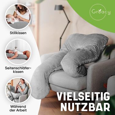 Подушка для сну Greacy XXL з чохлом – ортопедична подушка для вагітних та годування, бічна підтримка, для дорослих і дітей, знімний чохол, гнучкий наповнювач, прана