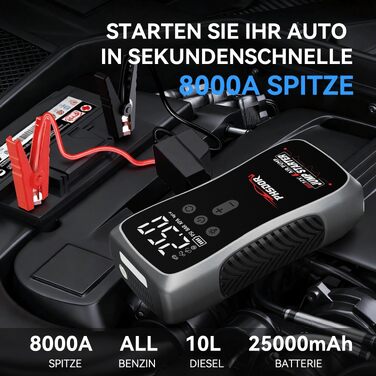 Бустер для авто 6000A Jump Starter Powerbank 20000mAh з компресором та LED-ліхтарем (до 10.0L бензин / 8.0L дизель)