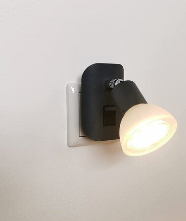 Комплект із 2-х LED нічників Trango 11-245, антрацит матовий, з вимикачем, скляний плафон, лампи GU10 3000K тепле світло, настінна лампа для кухні, читання, розетки