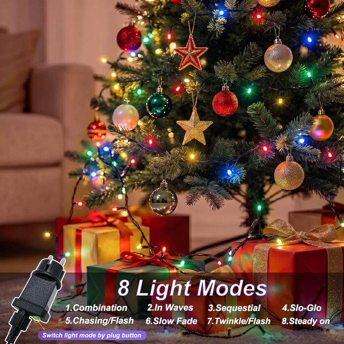 Світлодіодна гірлянда для вулиці та дому 60м 600LED, багатоколірна, IP44 водонепроникна, 8 режимів роботи, з таймером та пам'яттю для саду, балкона та кемпінгу