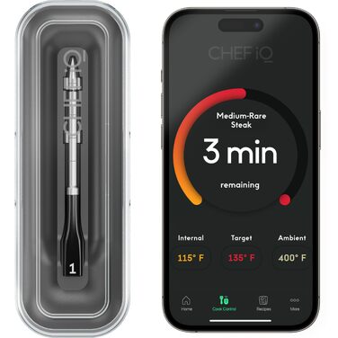Розумний бездротовий термометр для м'яса Chef iQ з ультратонким щупом, Bluetooth цифровий харчовий термометр з хабом та 1 щупом для дистанційного моніторингу (2023)