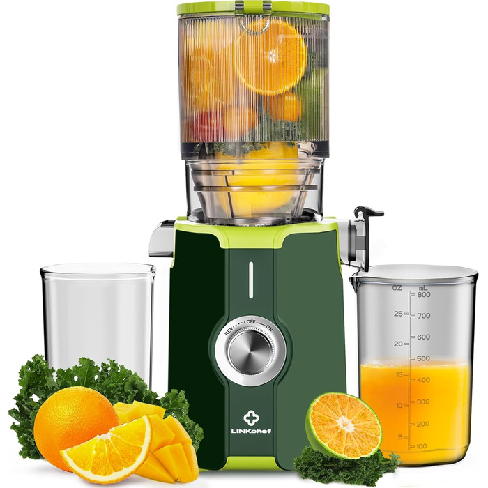LINKChef Швидковичавник Slow Juicer: холодний віджим, для овочів та фруктів, легко миється, BPA Free, 200W (зелений)
