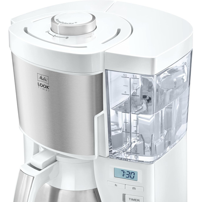 Кавоварка Melitta Look Therm Timer з термокувшином, таймером і захистом від капання, біла, модель 1025-17, для фільтр-кави