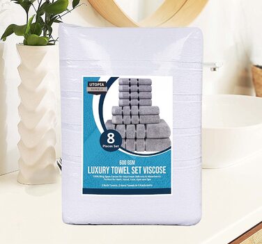 Набір рушників Utopia Towels 8 шт. з петелькою, 97% бавовна, високої якості, швидковисихаючі, 2 банних, 2 для рук, 4 для обличчя, білі