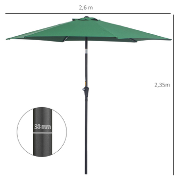 Аутсонячна шарнірна парасолька Garden Parasol Market Парасолька з ручною рукояткою Alu 180/㎡ Поліестер темно-зелений ∅2,6 x 2,35 м