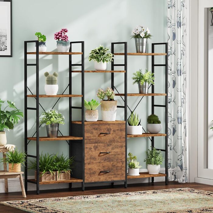 Стелаж для книг та речей 100x142 см з 4 висувними ящиками з тканини, 4 яруси, стиль лофт, для вітальні, офісу, кухні, балкону