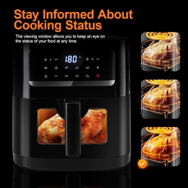 Аерофритюрниця Air Fryer з вікном, міні-духовка з двома зонами приготування, сенсорне керування, 15 програм та функція Sync Finish