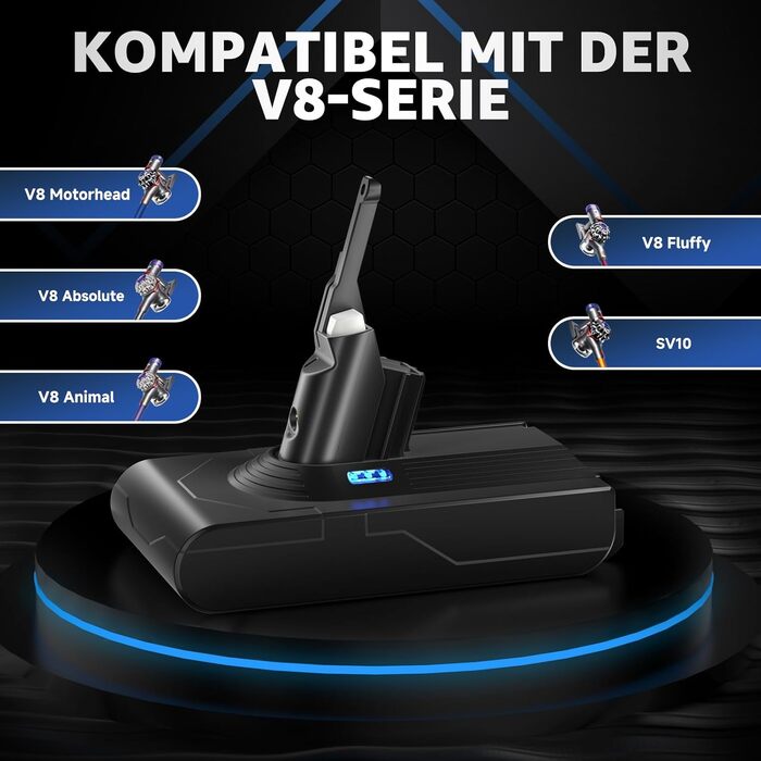 Акумулятор для пилососа Dyson V8 Absolute/Animal/Motorhead/Fluffy (V8) - покращений, з карбоновим волокном + 5 фільтрів + 2 гвинти