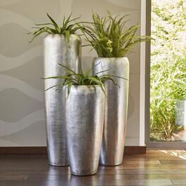 Ваза/Кашпо для квітів Fiberglas Metallic срібляста 75 см для інтер'єру з вкладишем