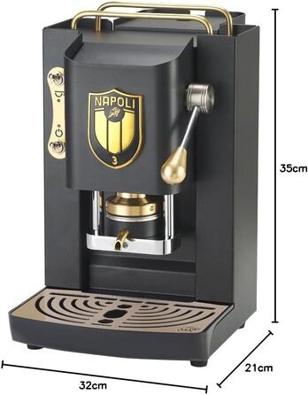 Кавова машина FABER Pro Deluxe Scudetto для ESE-подушок 44 мм, матова чорна з латунною обробкою, прес для таблеток з латуні, чорний логотип Napoli Campione