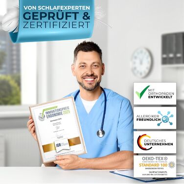 Ортопедична подушка Glückstoff для шиї та голови з піни Memory Foam, ергономічна, для сну на боці, проти болю в шиї, сіра