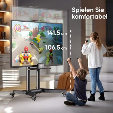 Професійна мобільна стійка для телевізора ONKRON TS1571-B, чорна, 32-75'' (до 60 кг), регульована висота, VESA 600x400, для плоских і вигнутих екранів