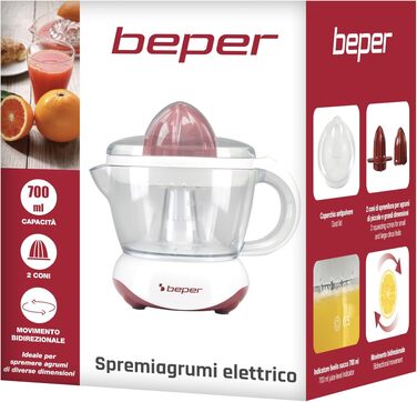 Електрична цитрусожумалка Beper BP.101H 700 мл, біло-червона