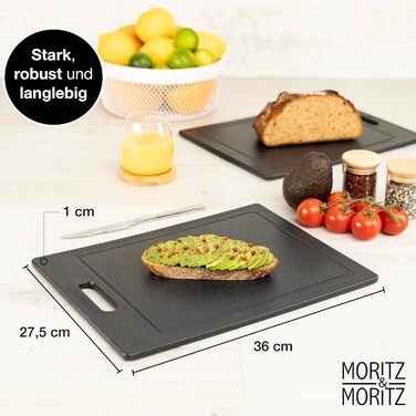 Набір обробних дощок Moritz & Moritz 2 шт. 36x27,5 см, пластик, без BPA, гранітний дизайн, з антиковзними ніжками та отвором для захвату, з канавкою для соку, чорні, великі для кухні