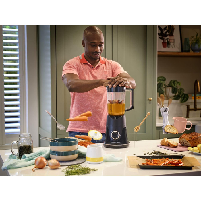Стаціонарний блендер Russell Hobbs Smoothie Maker 27121-56, скляна чаша 1.5л, 850 Вт, 2 швидкості та імпульсний режим, Matte Charcoal